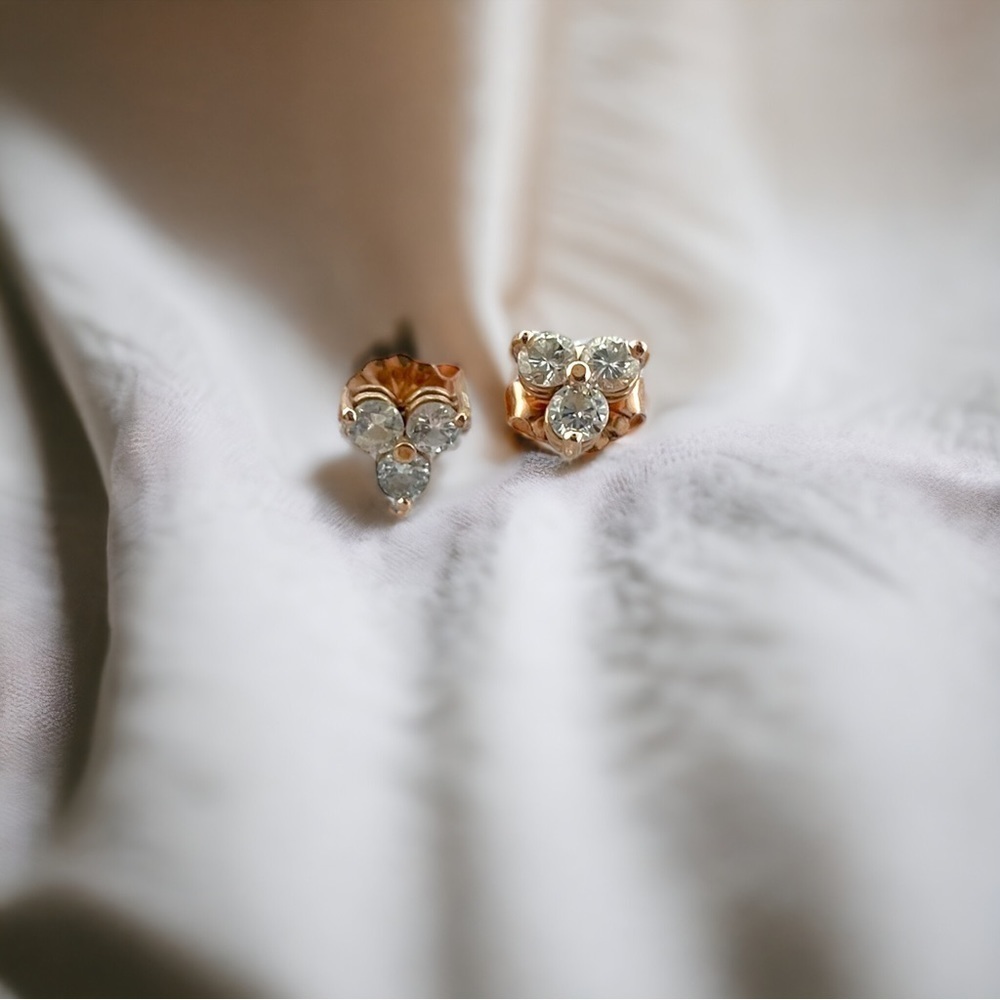 14K Rose Gold 1/3 CTW Natural Diamond Three-Stone Stud Earrings - Picture 2 of 9